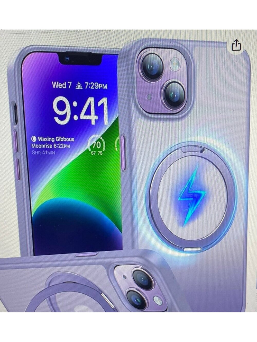 Torras 360 Degree Rotatable Magnetic Phone Grip Case for iPhone 13/14 Purple